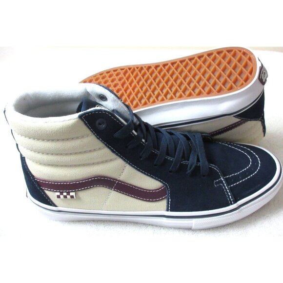 Vans Men's Skate Sk8-Hi Dress Blues Turtledove White Canvas Suede shoes NIB - Picture 1 of 5